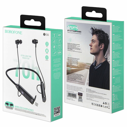 Беспроводные наушники Bluetooth спортивные BE66 Sports BOROFONE 70 часов работы черные 1050₽