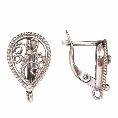 Швензы английский замок Капля скань посеребрение 12 мк оксид 3858 Хорошие Вещи 480₽