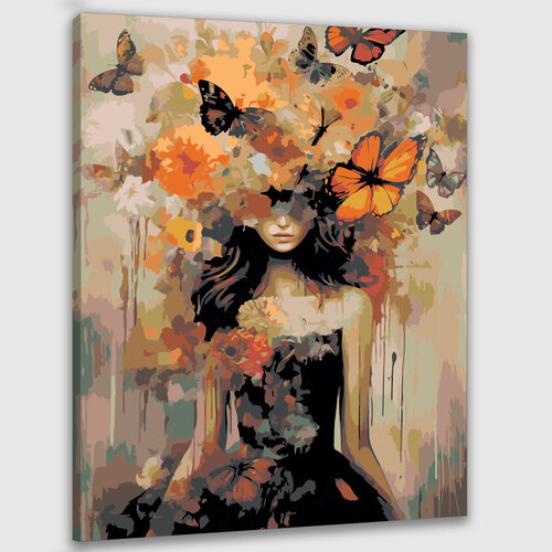 Картина по номерам 50х40 Девушка и бабочки