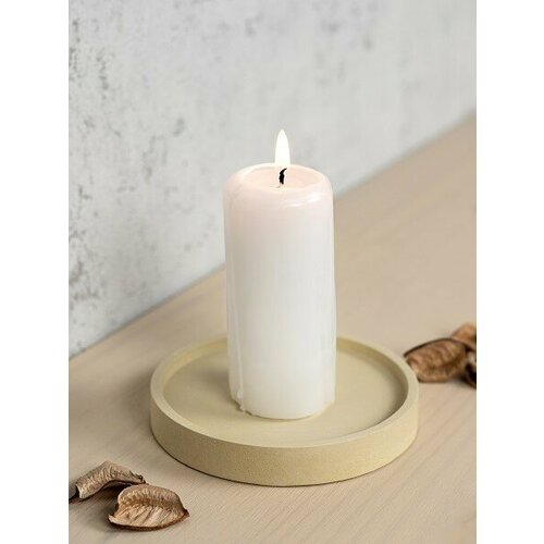 Подсвечник из скульптурного бетона круг, цвет желтый (гипсобетон, высота 1,4 см.), 1 шт.