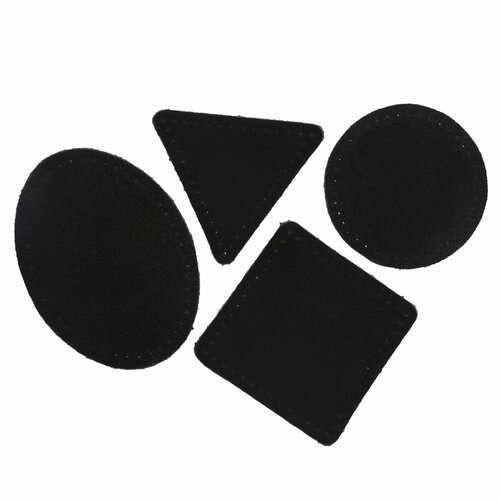 59723 Набор заплаток пришивных из замши, круг, квадрат, треугольник, овал 6см, с перфорацией, 4шт/уп (20 черный)