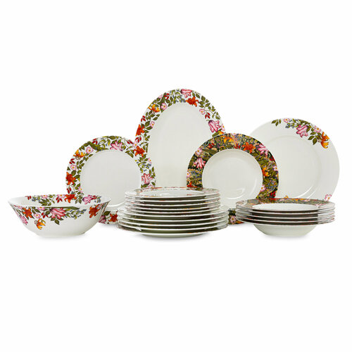 Сервиз столовый на 6 персон, 20 предметов, фарфор, белый, декор MHCNPO30110 Майя