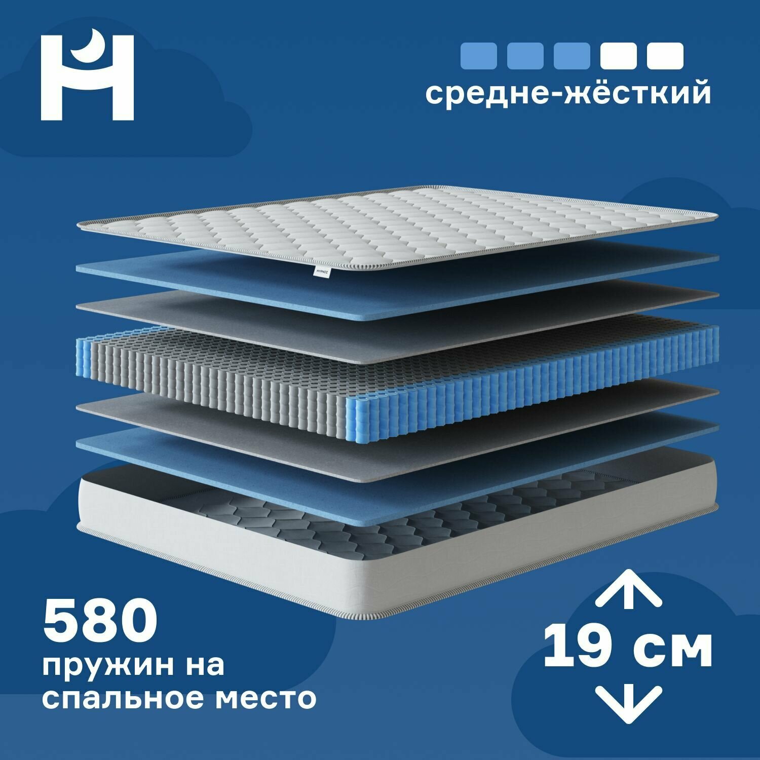 Матрас HYPNOZ Spring Original, Независимые пружины, 80х200 см