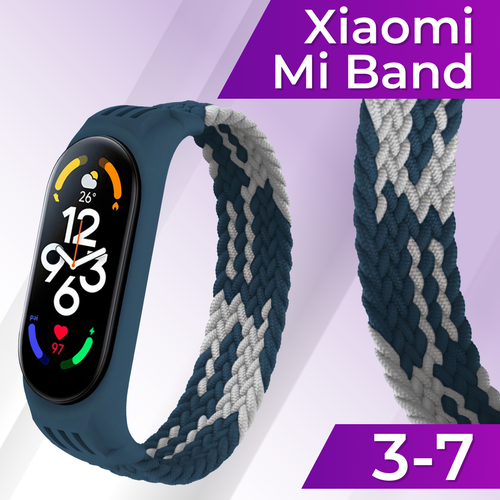 Плетеный ремешок для Xiaomi Mi Band 3, 4, 5, 6 и 7 / Нейлоновый монобраслет на Сяоми Ми Бэнд 3, 4, 5, 6 и 7 / Хаки