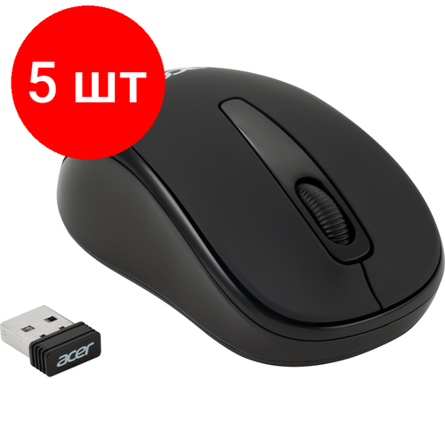 Комплект 5 штук Мышь компьютерная Acer OMR133 черн оптич 1000dpi2but беспровод USB 375600₽