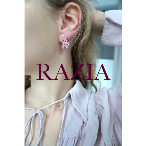 Серьги с подвесками, пусеты, металл, тигровый глаз, минеральное стекло, стекло, перламутр, хромдиопсид, искусственный камень, кристалл, размер 20 мм, розовый