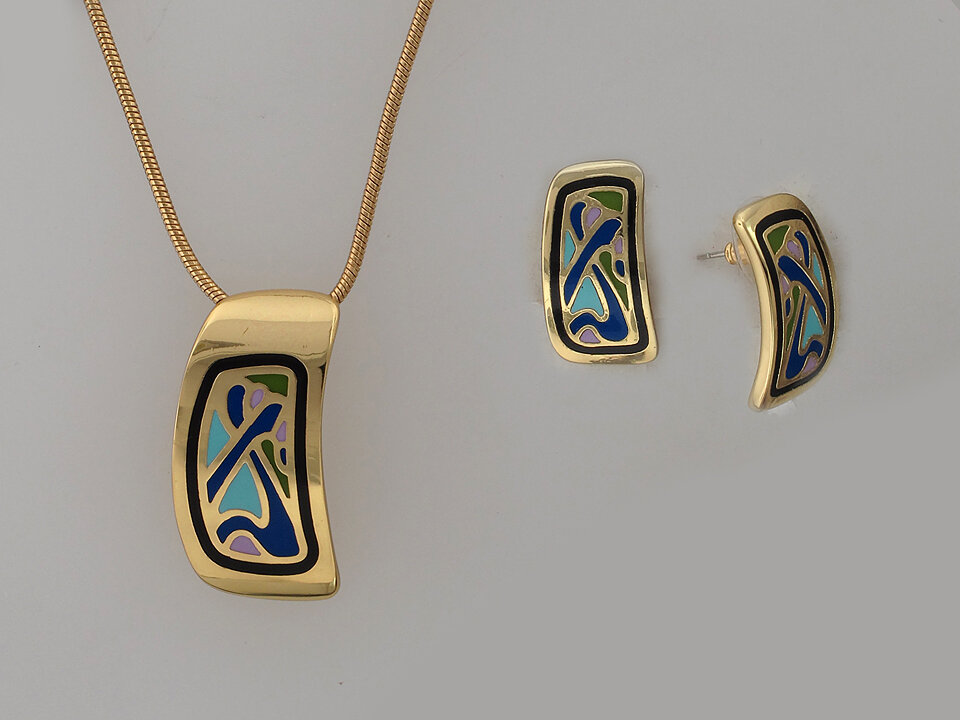 Комплект бижутерии Эстет  подвеска  серьги  золотистый