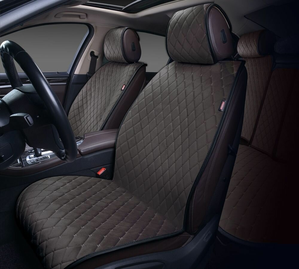 фото Накидка на сидение алькантара черная с белой строчкой