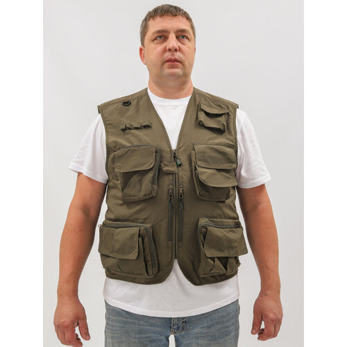 Жилет мужской сетчатый зеленый разгрузочный строительный, для рыбалки, охоты, 5xl
