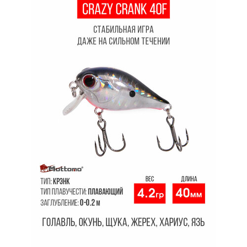 Воблер для рыбалки Mottomo Crazy Crank 40F 4,2g кренк плавающий для спиннинга, троллинга. Приманка язя, щуку Silver Fish Point