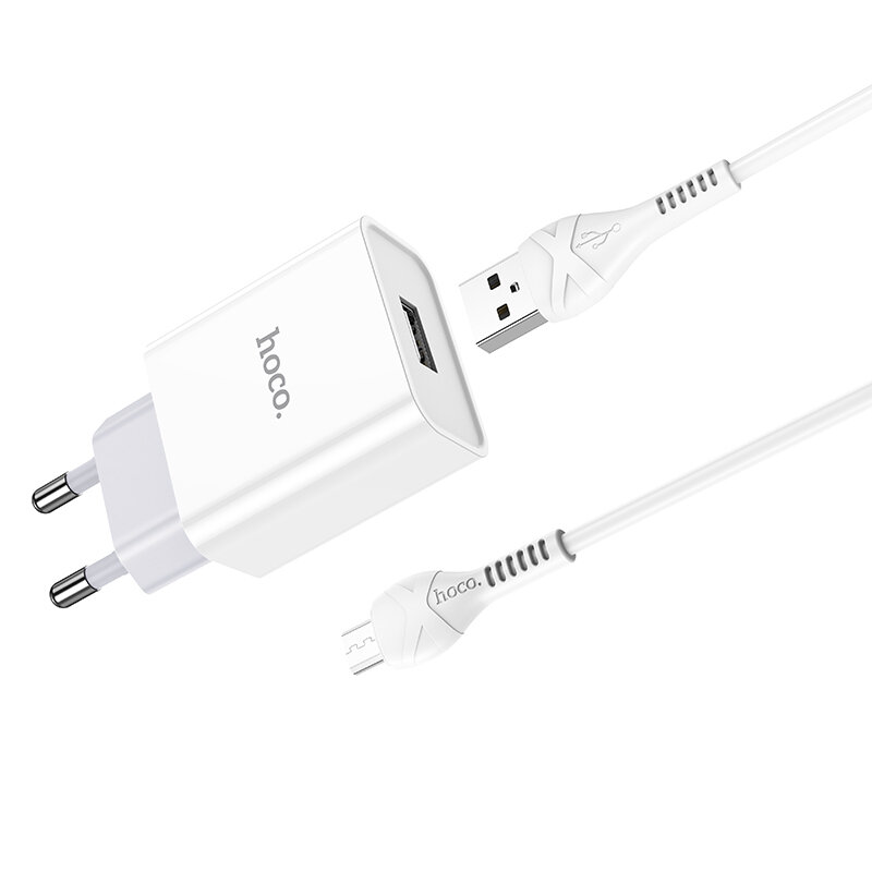 Сетевое зарядное устройство 1USB 2.1A для micro USB Hoco C81A 1м White — фото 1