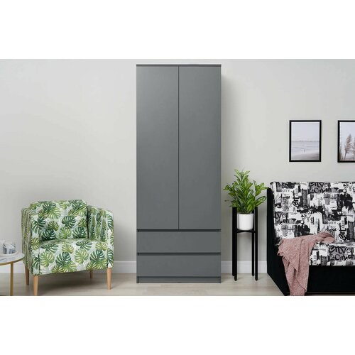 Шкаф 2-х створчатый с ящиками для одежды Эдвуд графит серый размер 801х462х2052 9782₽