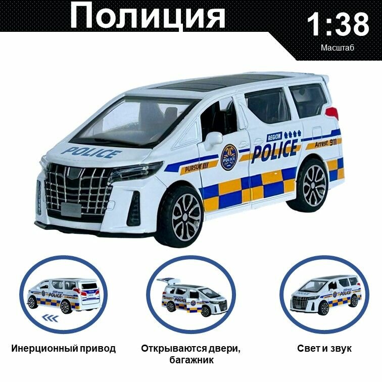 Машинка металлическая инерционная коллекционная масштабная модель 1:38 Toyota Alphard ; Тойота Альфард полиция белый