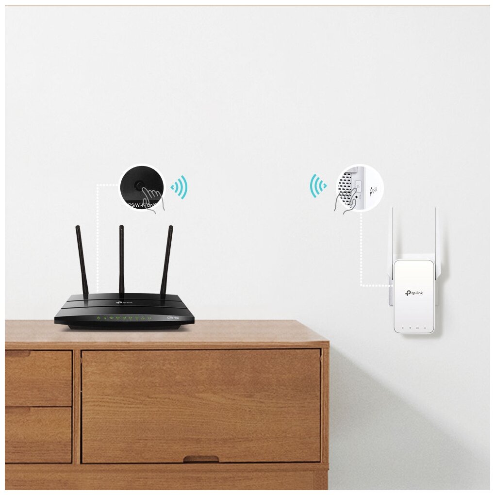 TP-Link RE315 Усилитель Wi-Fi сигнала AC1200, до 300 Мбит/с на 2,4 ГГц + до 867 Мбит/с на 5 ГГц, 2 внешние антенны — фото 1