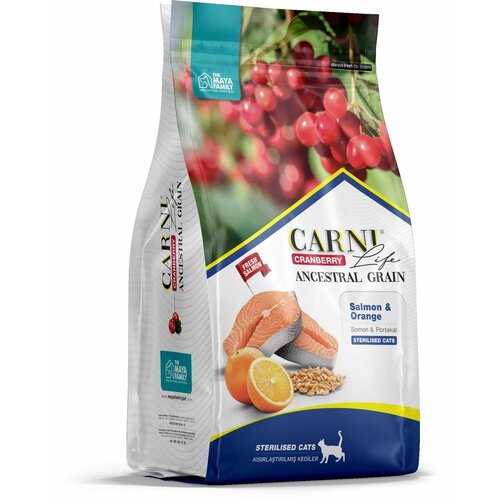 CARNI LIFE для кошек 10кг Sterilised для стерилизованных лосось с апельсином и клюквой
