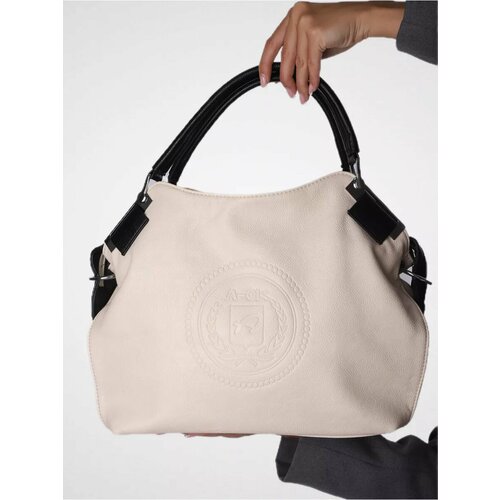 Сумка , фактура тиснение, бежевый, белый