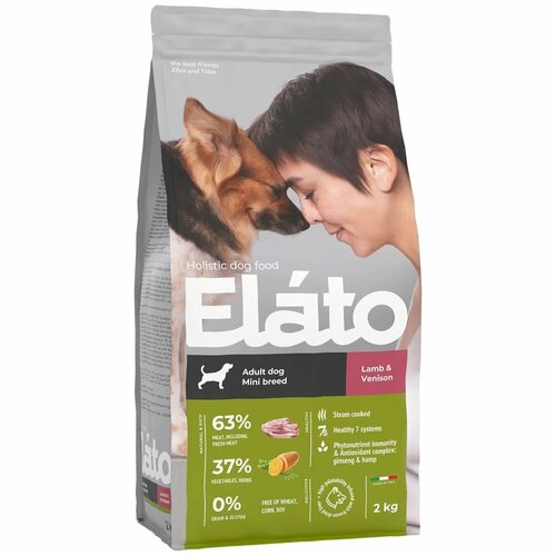 Сухой корм Elato Holistic (Элато) для взрослых собак мелких пород с ягненком и олениной, 2 кг