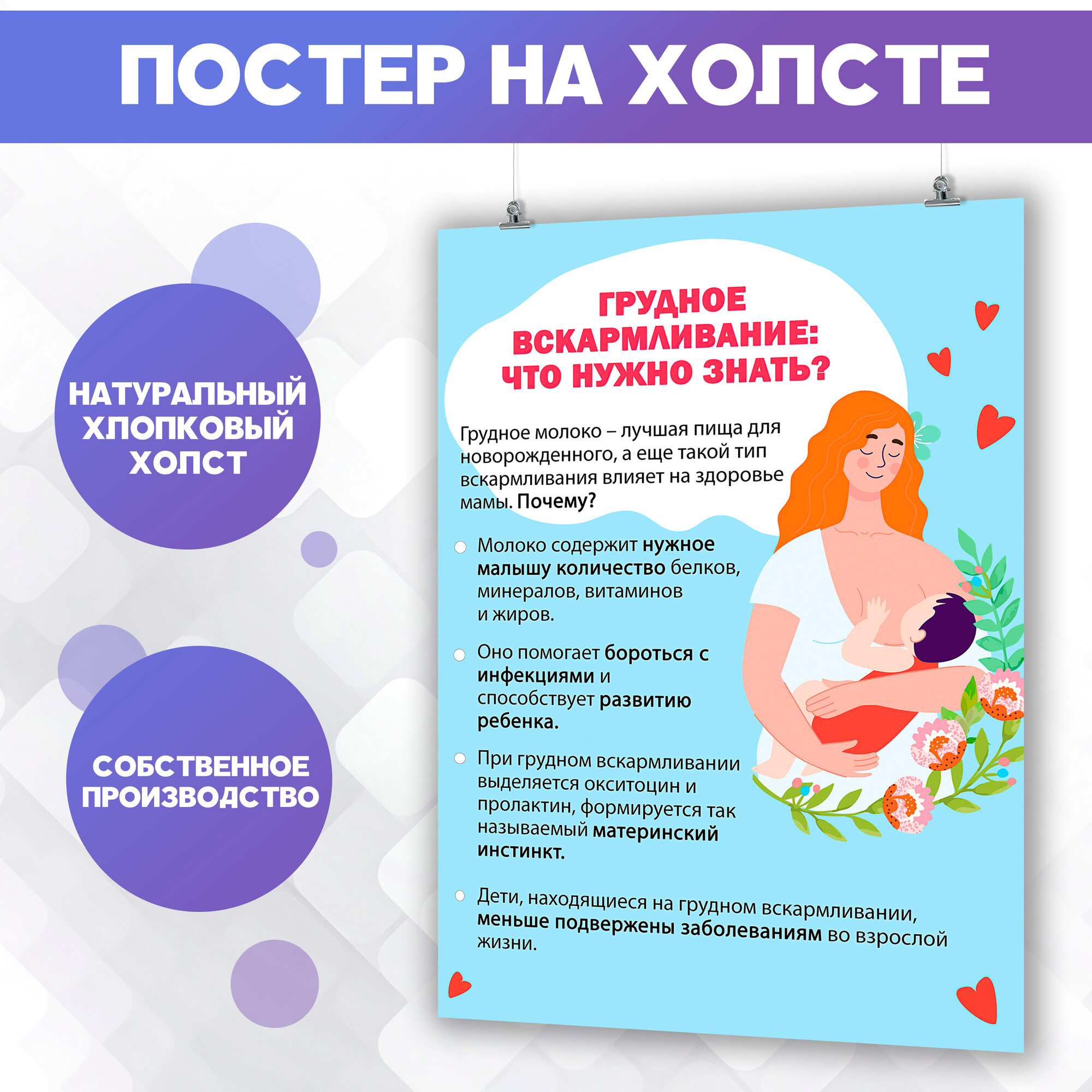 Постер на стену Женское здоровье грудное вскармливание в больницу 50х70 см