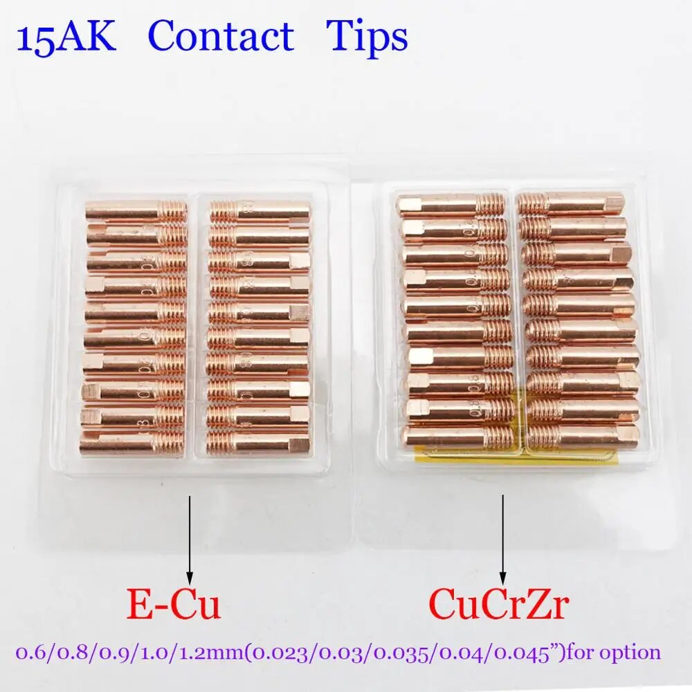 20 шт  Контактные наконечники Jinhu 15AK CuCrZr для сварочной горелки MIG MAG 0 6 0 8 0 9 1 0 1 2 мм  E-Cu  0 6mm