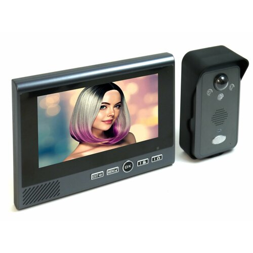 Радиоканальный аккумуляторный цветной домофон 7 дюймов Kiwos-7 REC (1/1) с записью и беспроводная аккумуляторная вызывная панель.