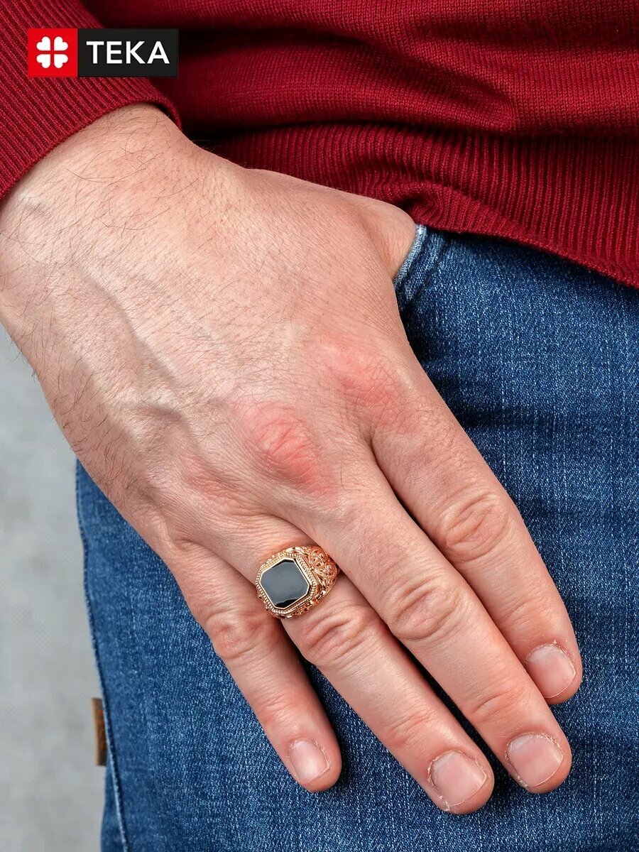 Печатка TEKA, эмаль, размер 18, черный, золотой — фото 1
