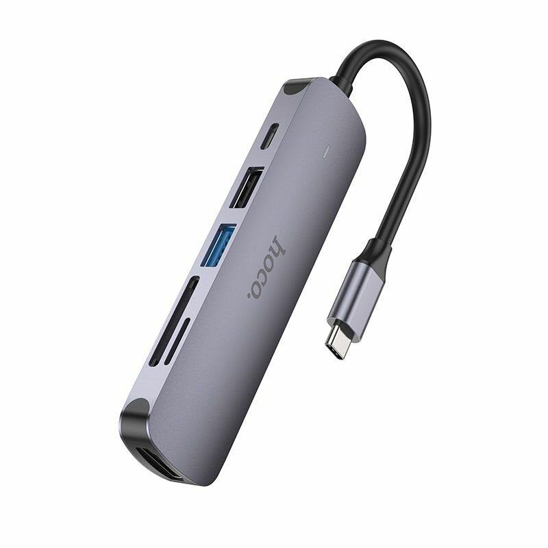Переходник HOCO HB28 TYPE-C, HDMI+USB3.0+SD+TF, серый