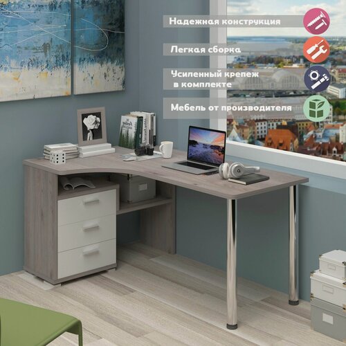 Изображение товара Стол компьютерный Мэрдэс СР-132С-160 НБЕ-ЛЕВ Нельсон/Белый, угловой, 101 х 160 х 75 см, с ящиками