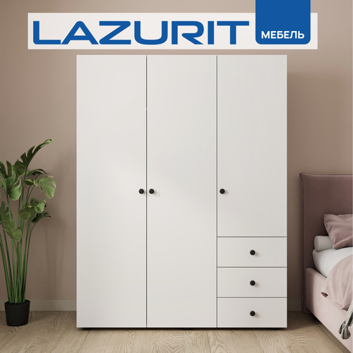Шкаф для одежды Lazurit Эльбрус деревянный в спальню белый штанга полки ящики 17803₽