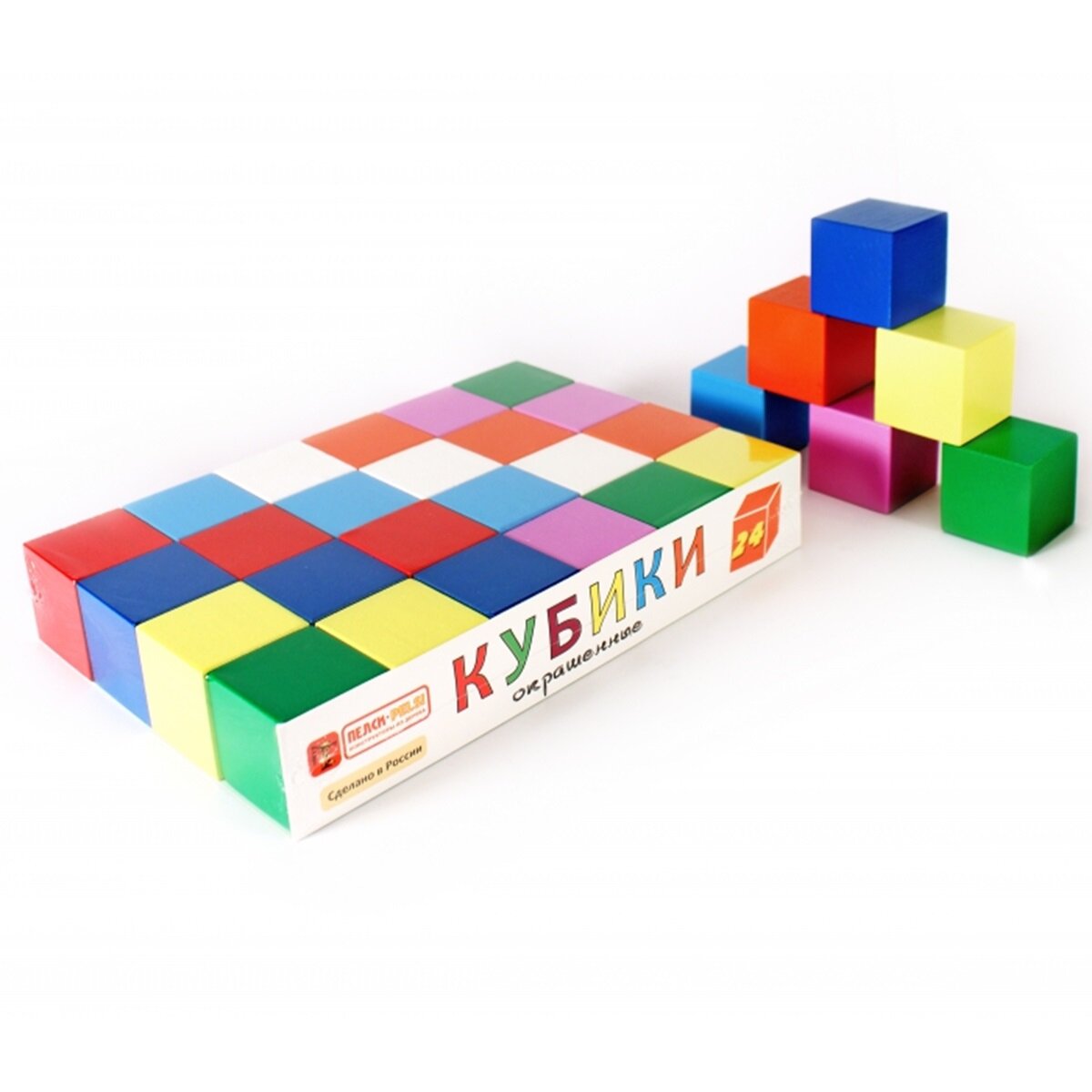 Кубики Пелси деревянные, окрашенные, 24 шт, кубик 38х38 мм И712