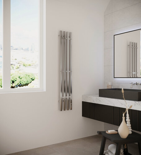 Изображение товара Полотенцесушитель электрический с терморегулятором TERMINUS хром Стойка QUATRO профиль 1200 мм