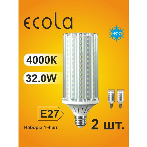 4 шт. Лампа Экола кукуруза E27, Ecola LED светодиодная 32W, 4000K естественно-белый свет, 220V