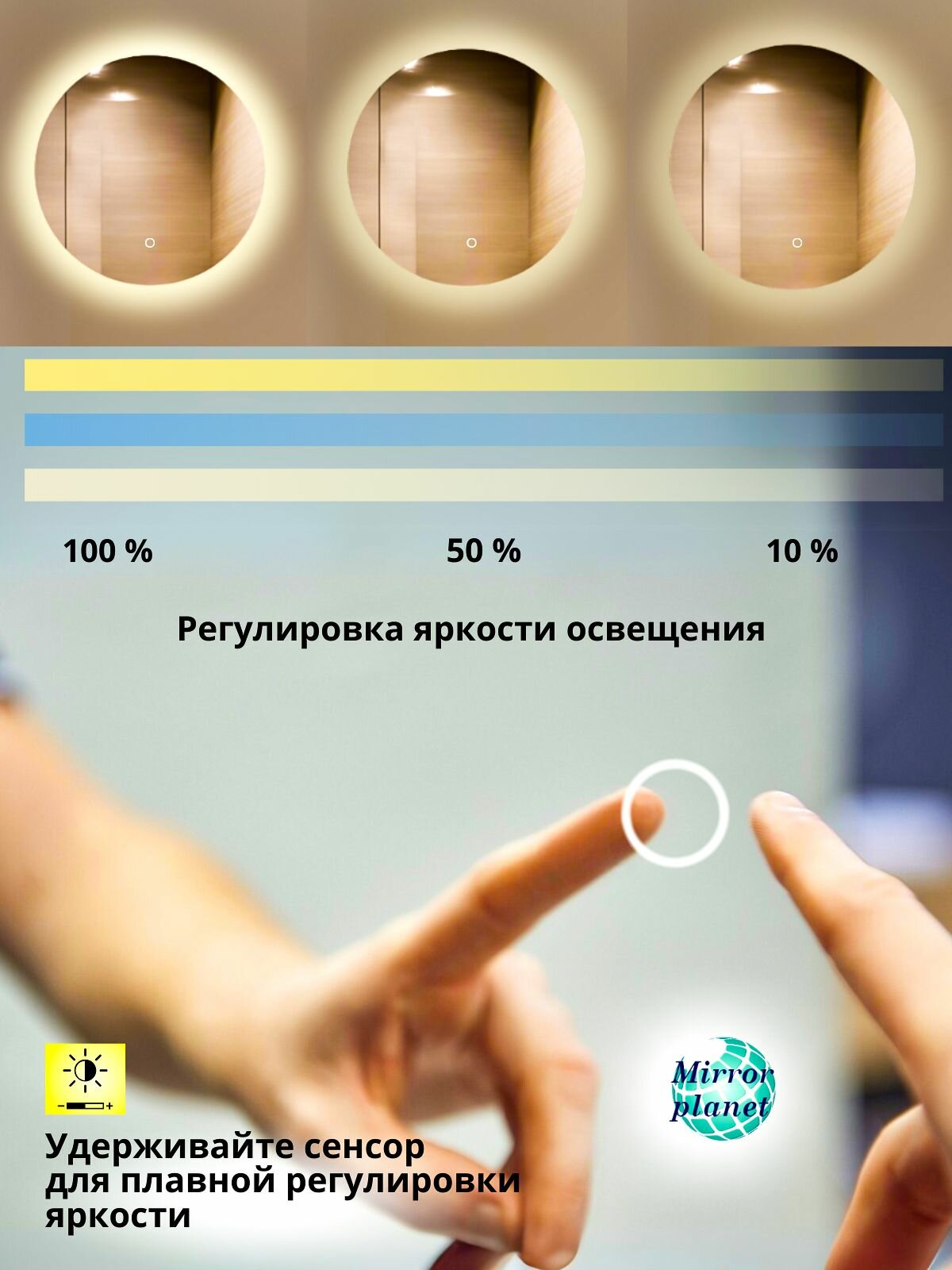 Зеркало настенное с подсветкой в ванную фигурное 70х105 см подогрев и 3 вида подсветки Mirror Planet — фото 1