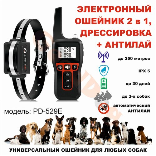 Электронный ошейник для собак PD-529E, дрессировка +АНТИЛАЙ (электроошейник для дрессировки практически любых пород)
