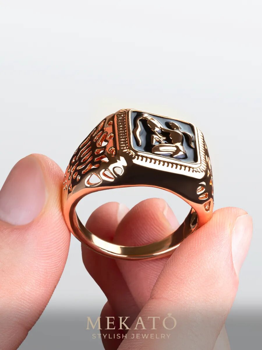 Печатка МЕКАТО, размер 23, черный, золотой — фото 1