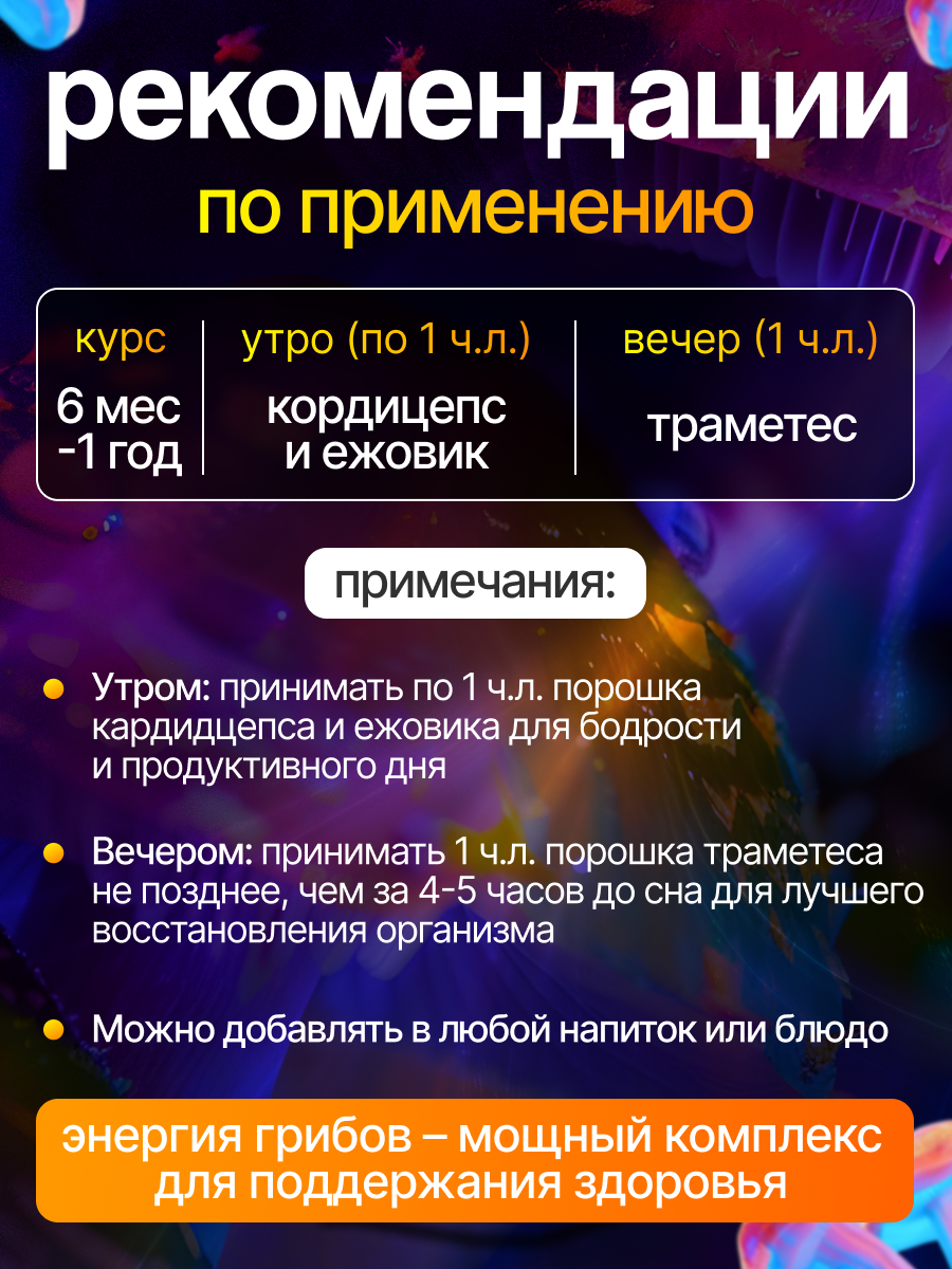 Грибной комплекс Панацея - Ежовик гребенчатый, Кордицепс и Траметес, в порошке 3 упаковки по 1000 грамм Эго-Фарм — фото 1