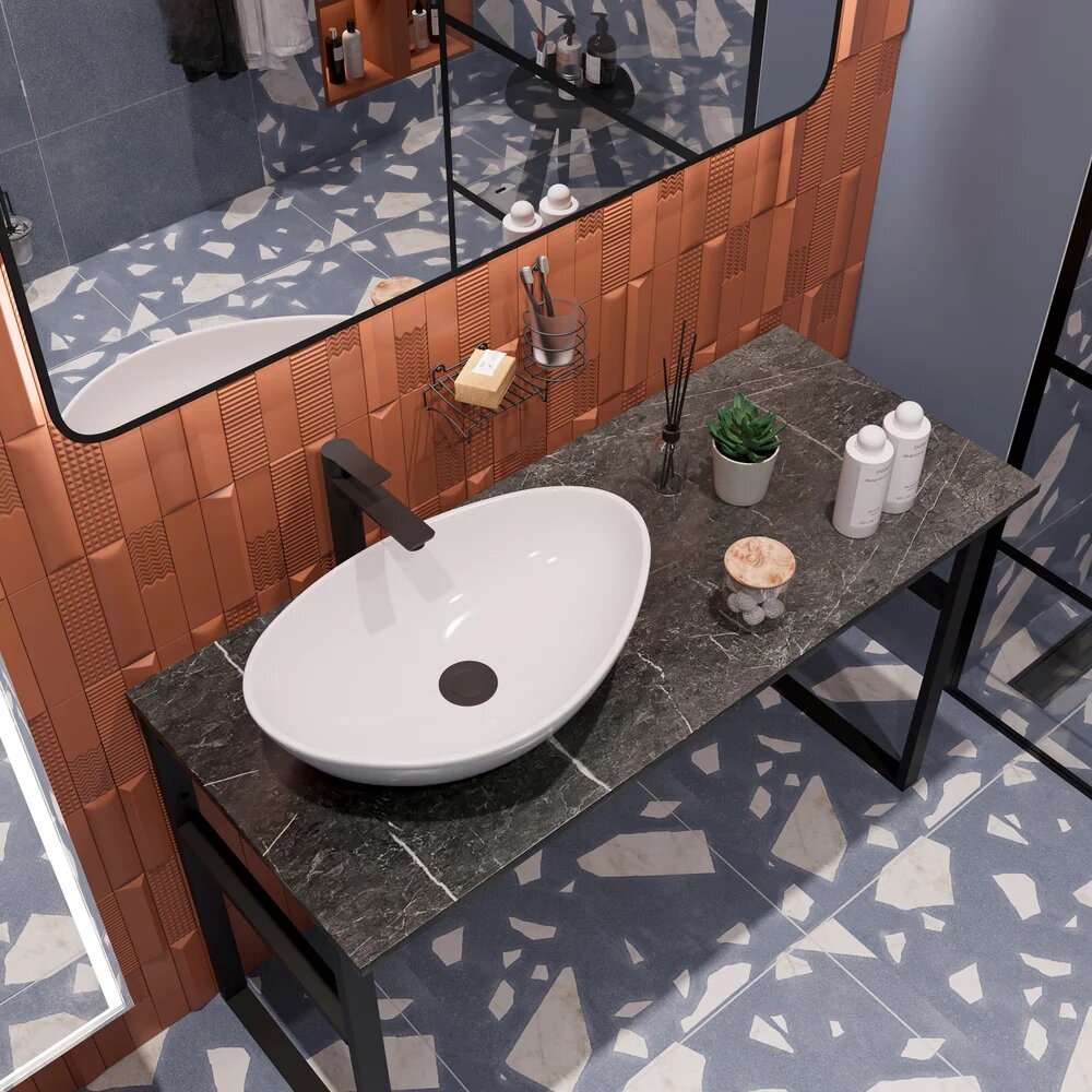 Столешница в ванную под раковину DIWO Элиста 120 черный мрамор отверстие слева без кронштейнов