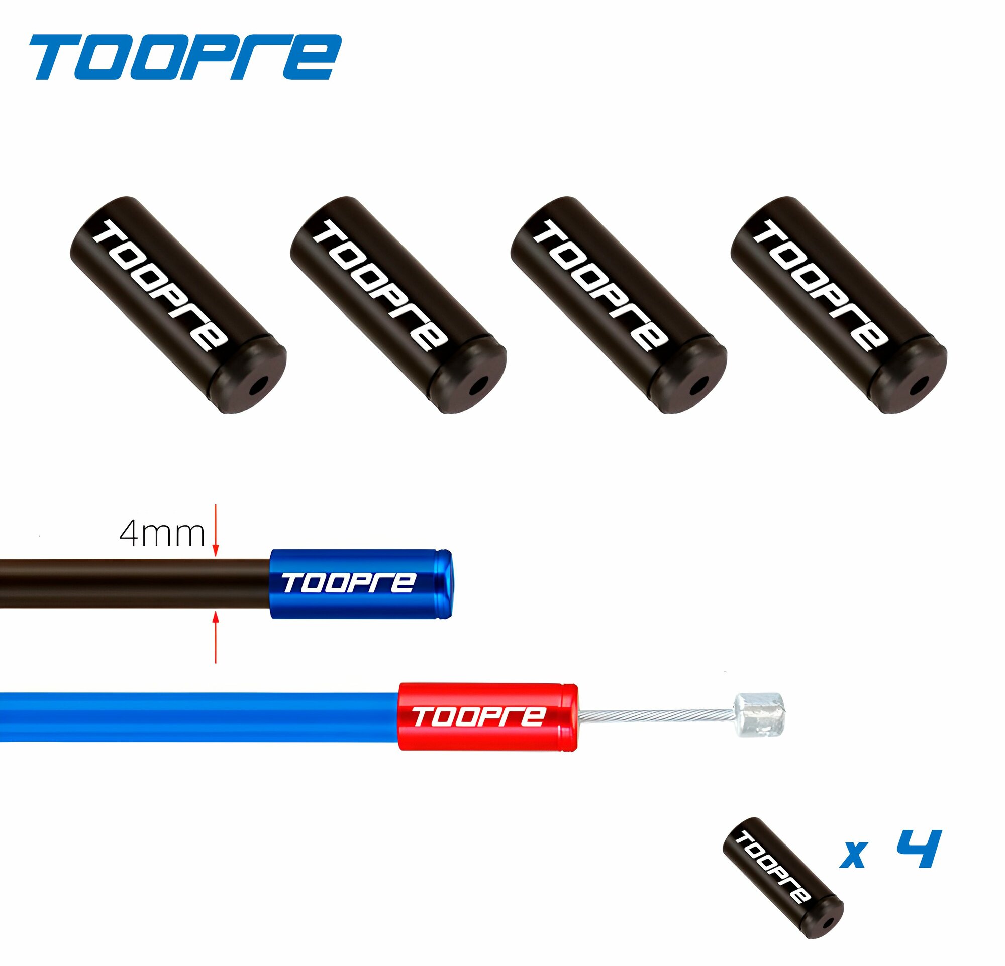 Наконечники оплетки переключения TOOPRE черный цвет 4 шт 4 мм