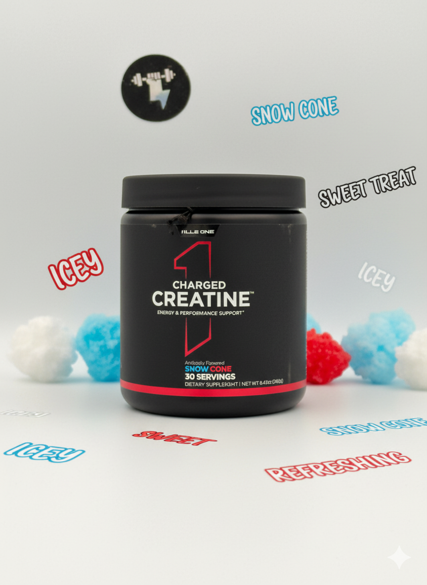 Rule1 Charged Creatine 240g вкус , snow cone креатин комплекс для роста мышц — фото 1