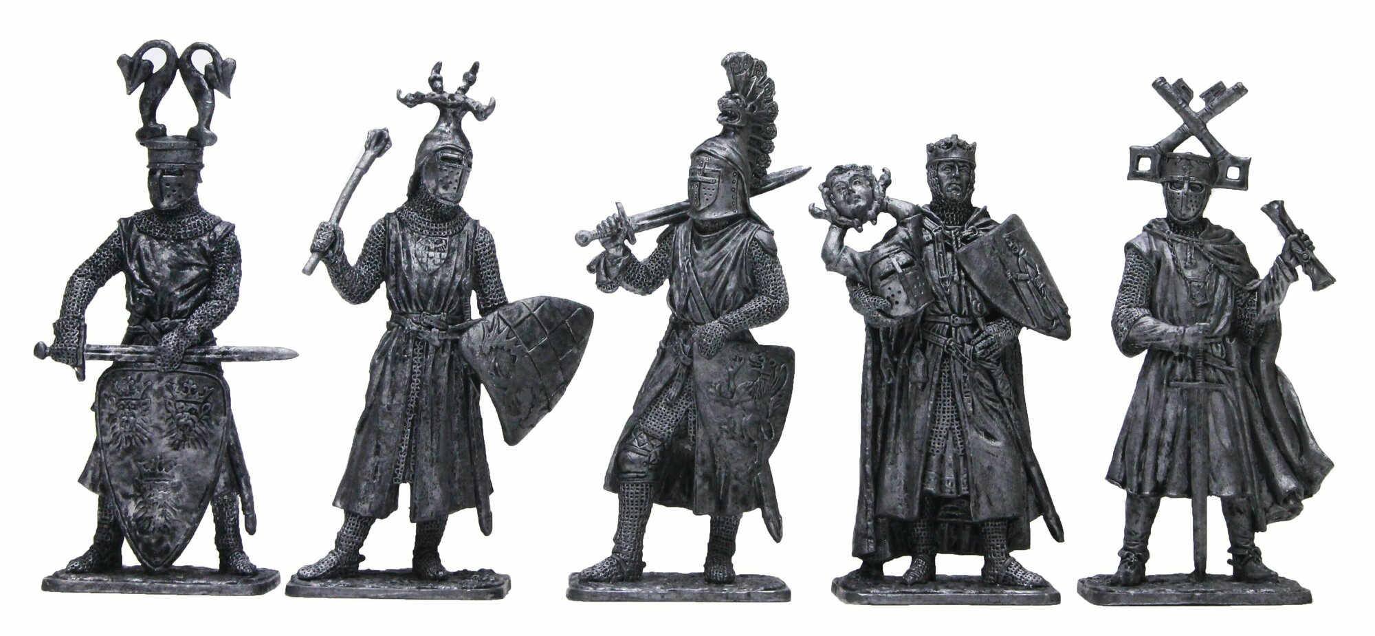 "Германские средневековые рыцари и воины" №5ЕК (5 н/к) набор оловянных солдатиков некрашеных в картонной коробке