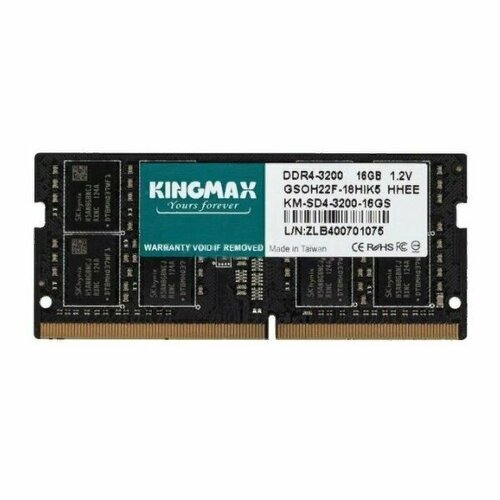 Оперативная память Kingmax DDR4 16Gb 3200MHz RTL PC4-25600 CL22 SO-DIMM 260-pin 1.2В dual rank Ret оперативная память kingmax km sd4 3200 16gs ddr4 1x 16гб 3200мгц для ноутбуков so dimm ret