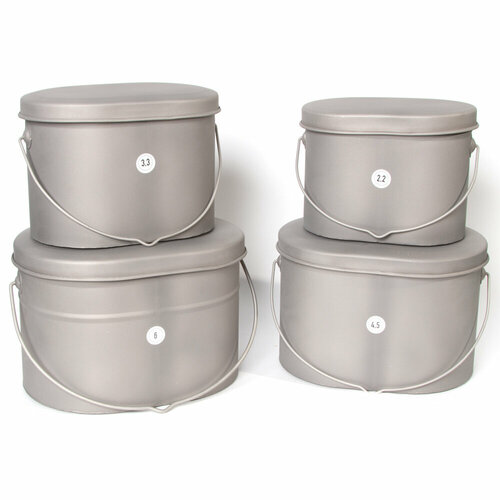 фото Набор низких котелков 4 шт.(2,2;3,3;4,5;6л) без ручек титан (роза ветров)