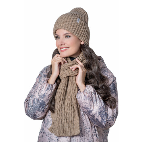 Комплект бини Landre, размер 57-59, бежевый коралловая флисовая зимняя шапка облегающие шапки женская шапка шарф теплые ветрозащитные толстые шерстяные вязаные шапки для женщин д