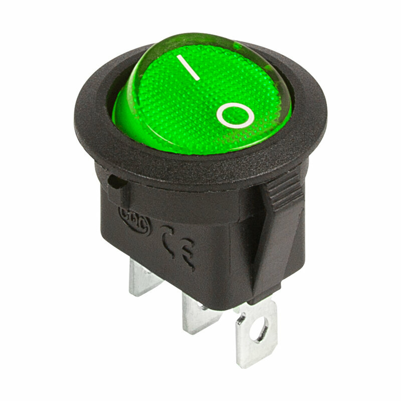 Выключатель клавишный круглый 12V 20А (3с) ON-OFF зеленый с подсветкой (RWB-214) REXANT 10 шт арт. 36-2588