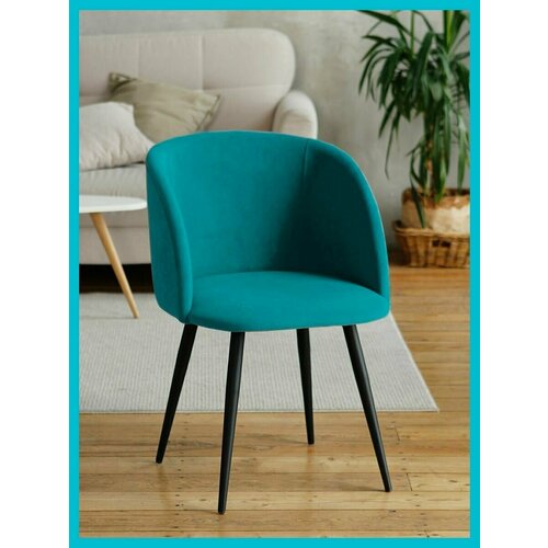 Стул мягкий для кухни и гостиной с подлокотниками и спинкой, мятный с черными ножками