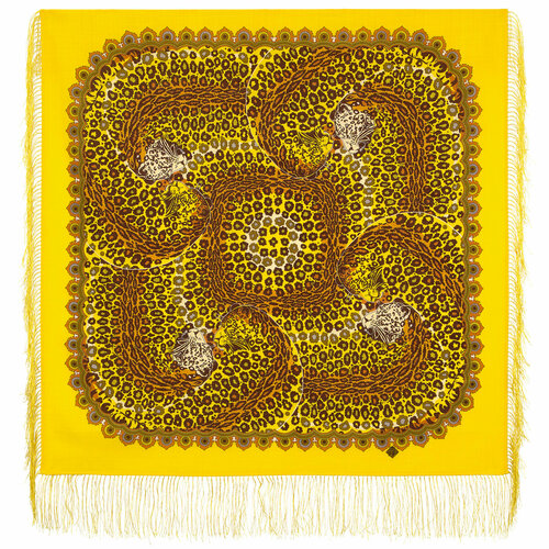 фото Платок павловопосадская платочная мануфактура, 89х89 см, желтый, коричневый