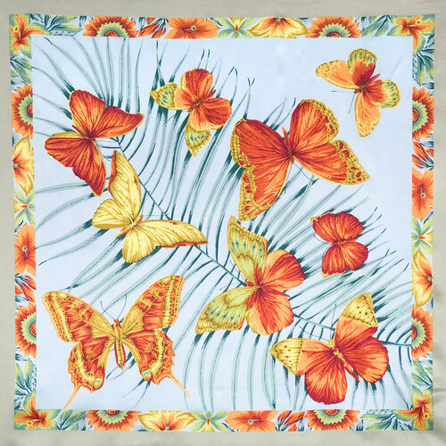 фото Платок павловопосадская платочная мануфактура,89х89 см, оранжевый, зеленый