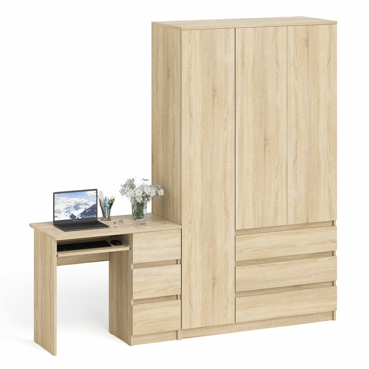 Стол компьютерный СВК Мори МС-6 правый и шкаф-комод с дверкой цвет дуб сонома 2104х504х2096 см.