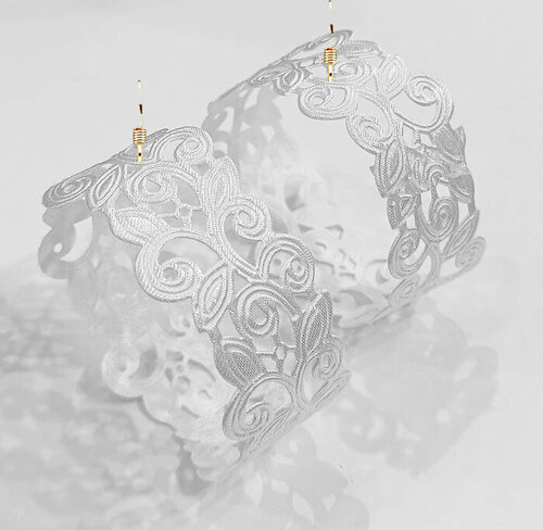 Серьги конго ФАРТОVЫЙ Серьги кольца женские легкие из кружева к эффектному образу, белый