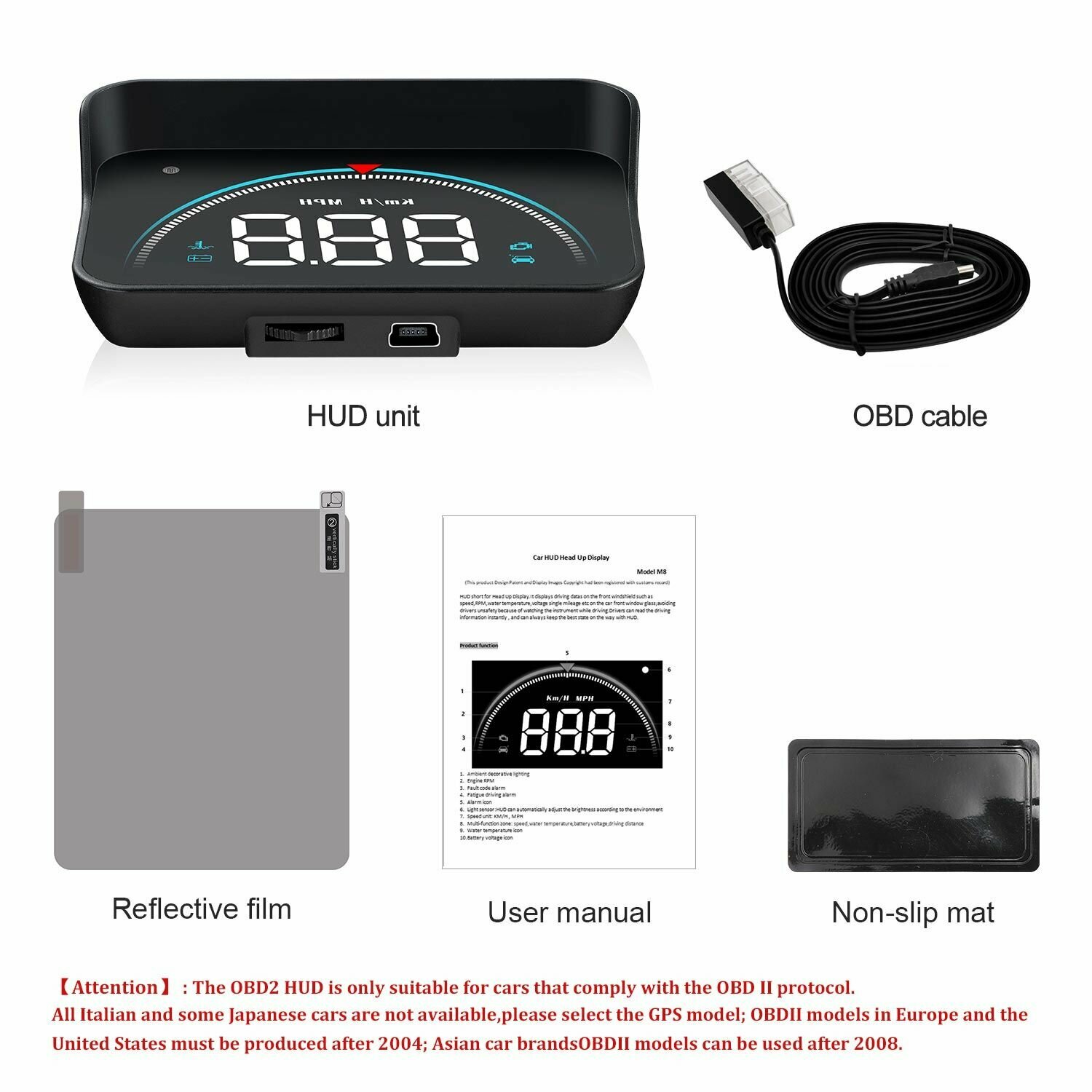 Проекционный дисплей для авто M8 OBD-II HUD проектор на лобовое стекло GPS