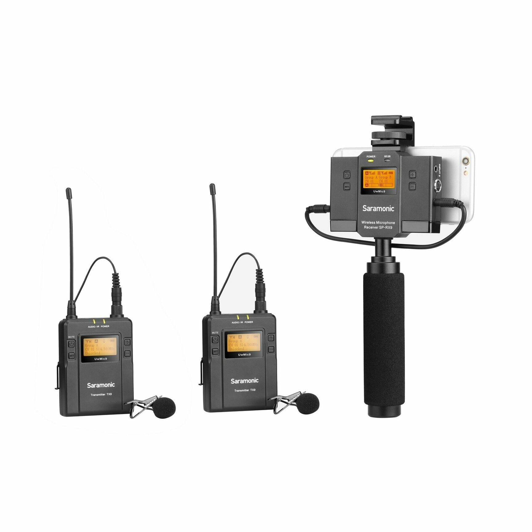 Радиосистема Saramonic UwMic9 Kit13 TX9+TX9+SPRX9 приемник с держателем смартфона + 2 передатчика